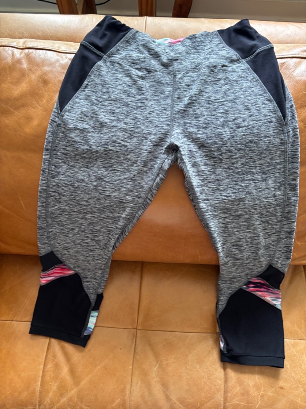 RBX Gray and Black Girls' Active Capri Joggers with Multicolor Accents